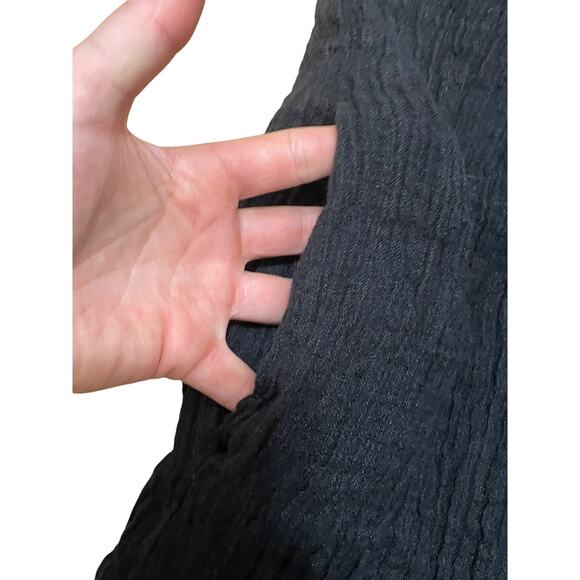 Only Child Women's Large Black Linen Gauze Park Dress Lagenlook Pockets minimal - Picture 3 of 5